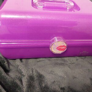 CABOODLES VINTAGE MAKEUP CASE ORGANIZER WITH MIRROR KISS LIP LATCH